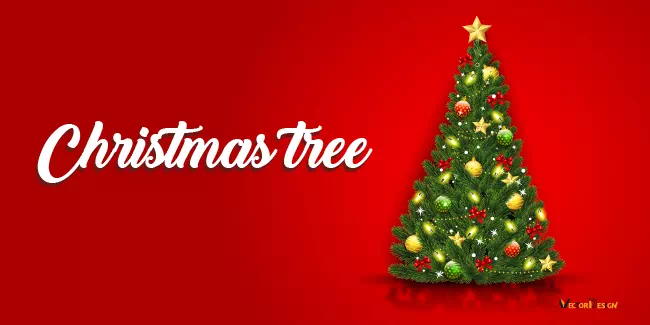 Red banner with a decorated Christmas tree vector illustration