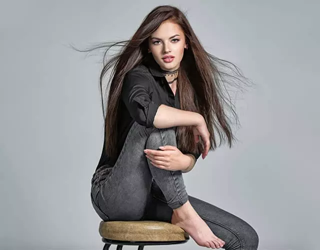 Long-haired portrait before editing