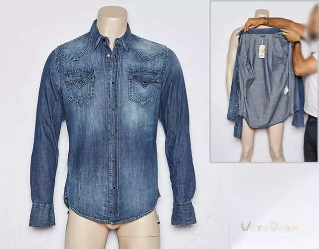 Denim shirt with sleeve joint before editing