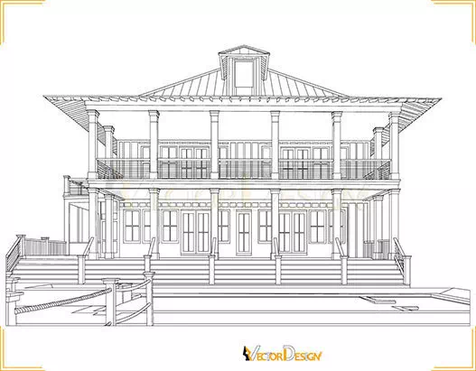 Hand-drawn architectural line art of the same house