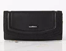 Photo of a black leather wallet on a white surface