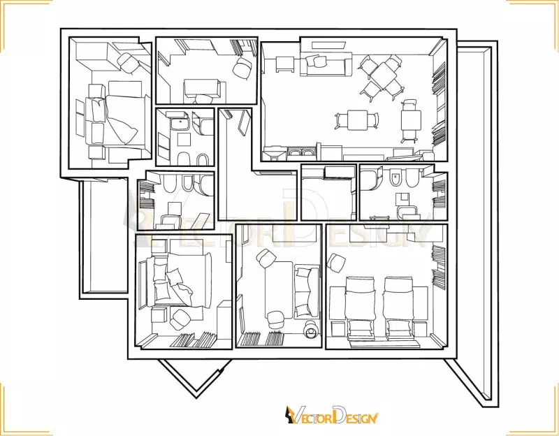 Clean 2D vector floor plan redrawn by hand