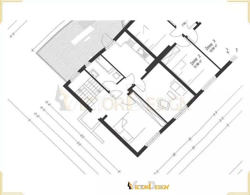 Angled plan photo redrawn as vector after editing