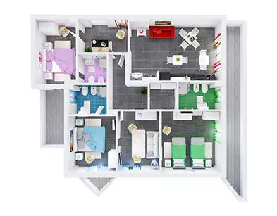 Colored 3D floor plan render used as the source
