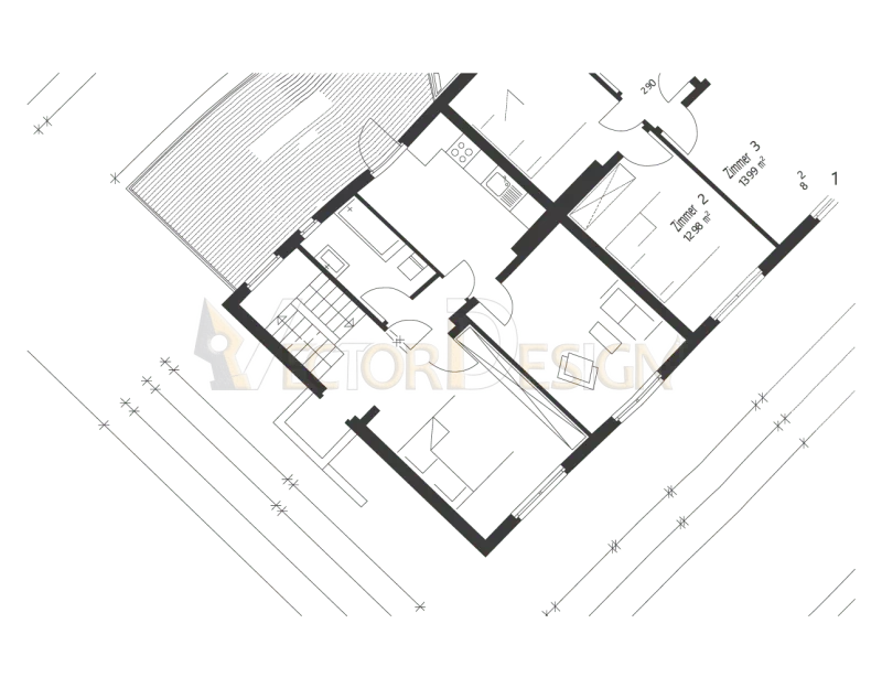 Angled plan photo redrawn as vector before editing