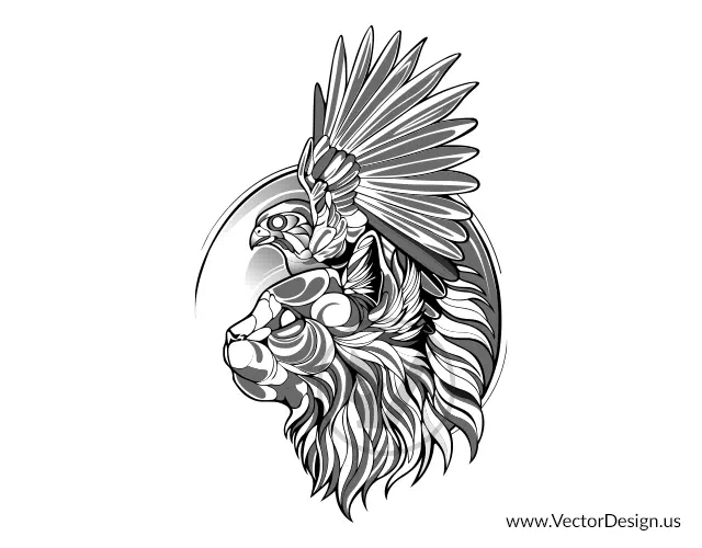 Same lion head redrawn as sharp vector line art