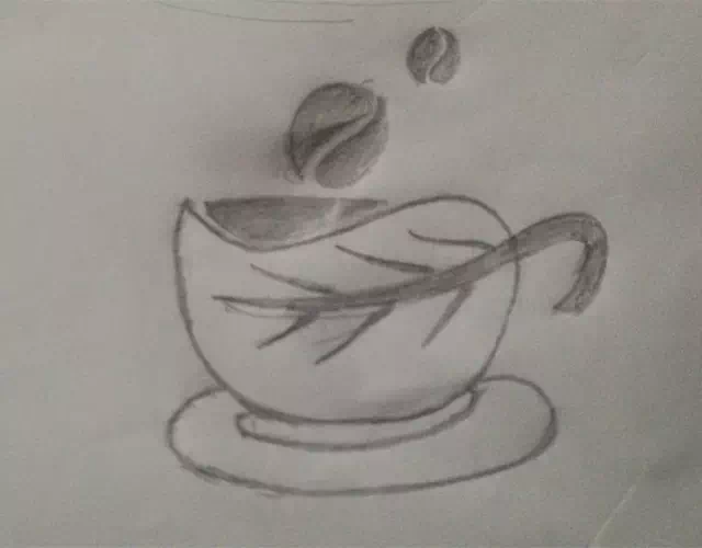 Pencil sketch of a coffee cup logo