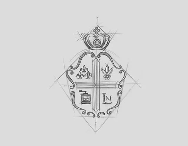 Pencil sketch of a crest with guide lines