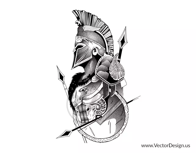 The same warrior redrawn as clean vector line art
