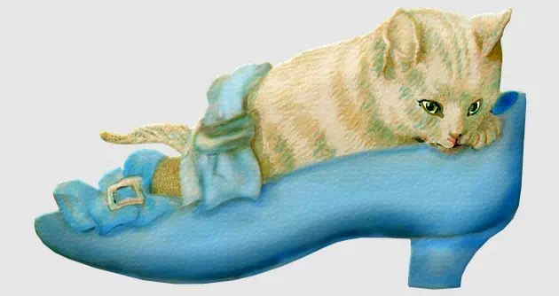Vintage Sad Cat Lie Down on the Shoe