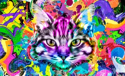 Abstract Wall Painting Realistic Cat