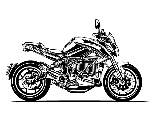 Motorcycle redrawn as black-and-white line art