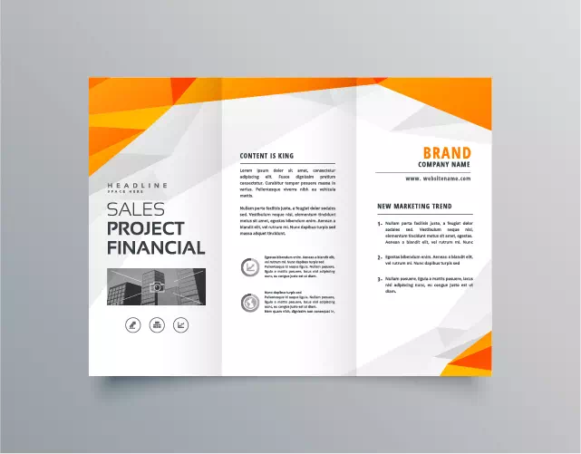 Orange and white tri-fold brochure layout