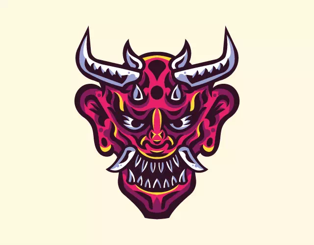 Japanese style mask tattoo design as vector art