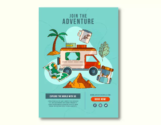 Illustrated travel flyer with a vertical layout