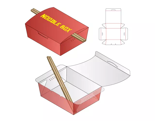 Red rigid box design shown open and closed