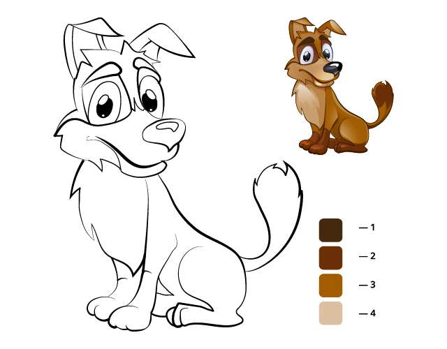 Dog character shown as a pencil-style sketch and as finished color art