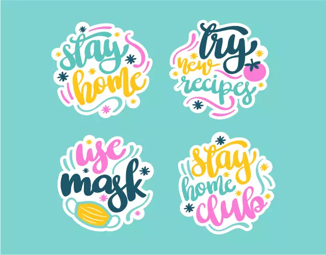 Hand-lettered typography stickers on a teal background