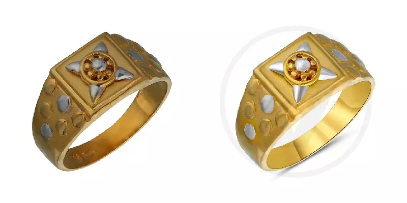 Gold ring shown before and after jewelry retouching