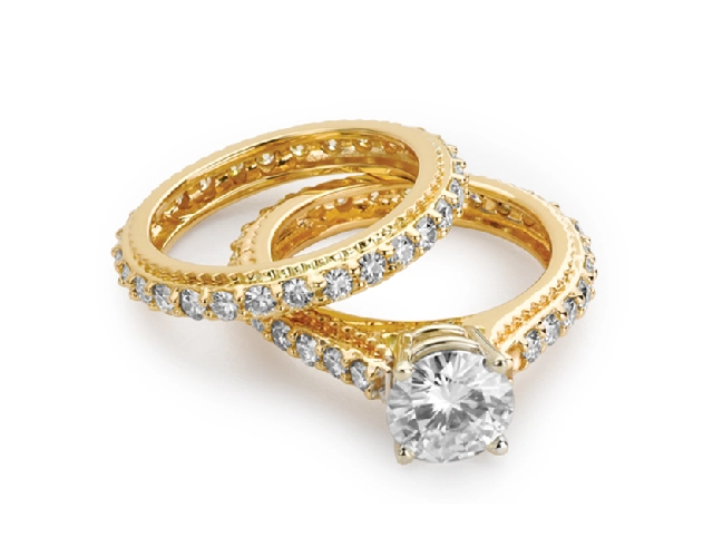 Engagement ring set retouched on a white background