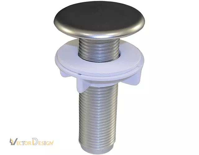 Product render of a metal sink drain fitting
