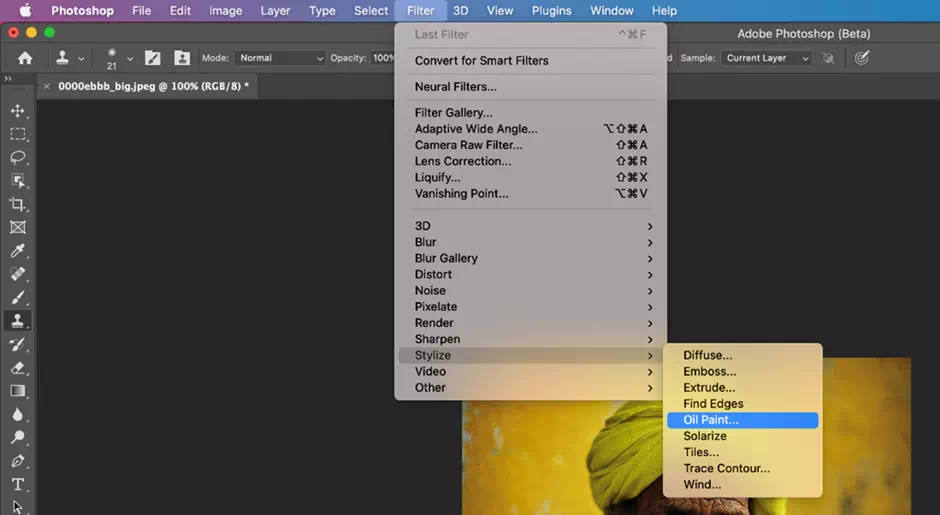 To access the wonderful Oil Paint filter, simply navigate to