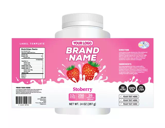 Packaging label mockup with a holographic sticker in one corner