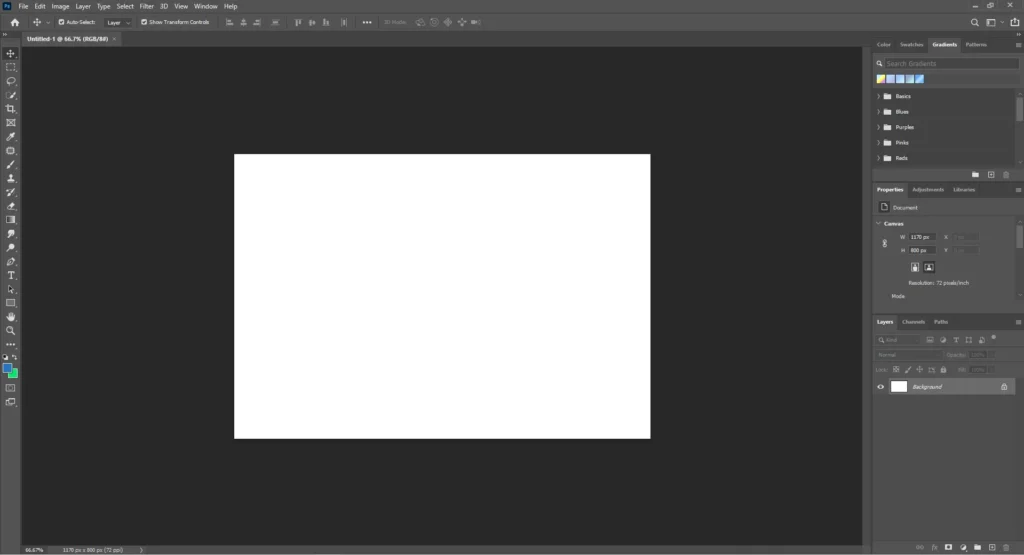 open a new document in photoshop to install brushes