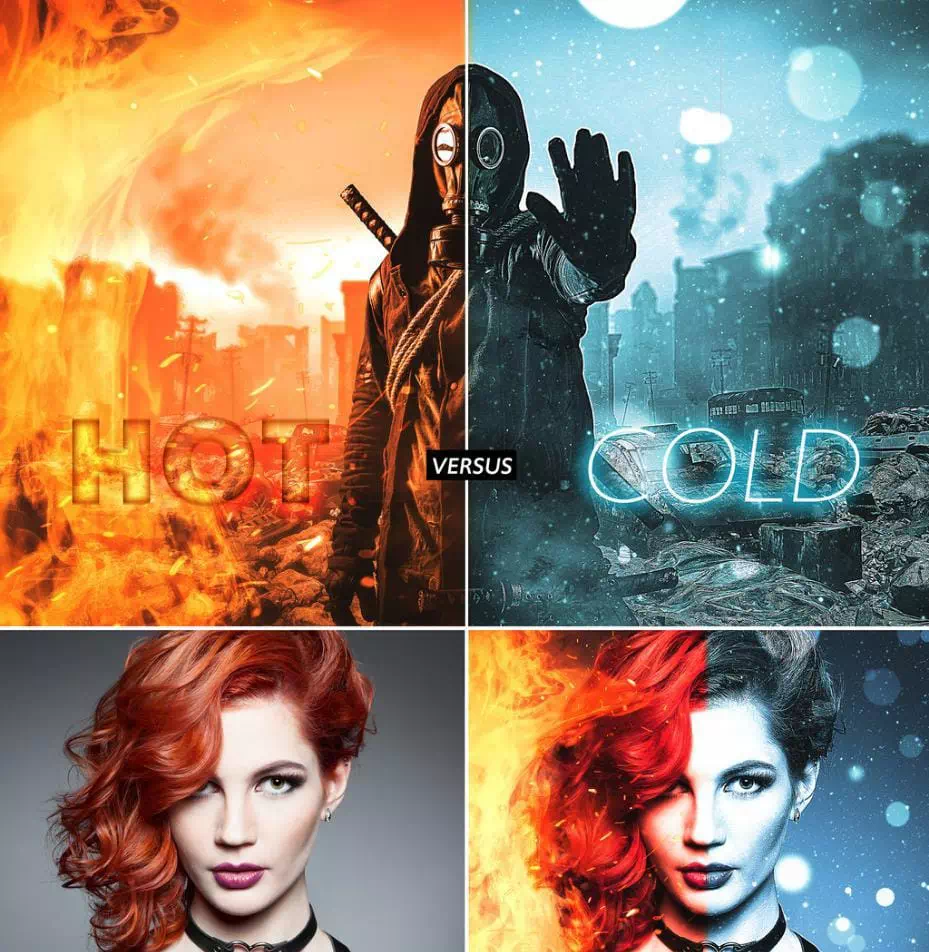 Hot Fire and Freezing Cold Effect Mockup - Vector Design US, Inc.