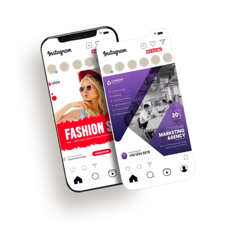 Instagram post designs shown on two phone screens