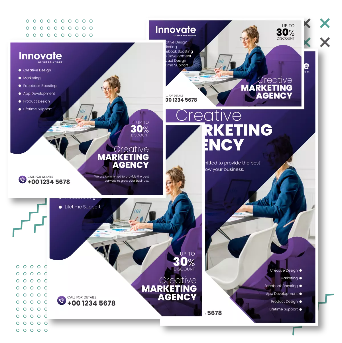 Set of purple marketing agency Instagram post designs