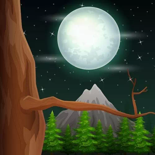 Night landscape with old tree and full moon illustration Night landscape with old tree and full moon illustration