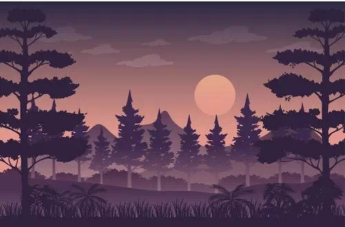 Vector silhouette twilight forest landscape background Vector silhouette twilight forest landscape background