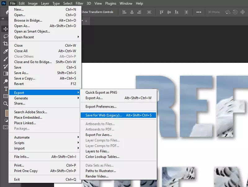 Export for Web Export for Web