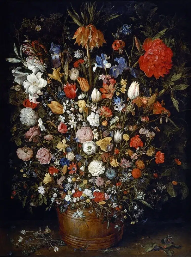 Flowers in a Wooden Vessel by Jan Brueghel the Elder