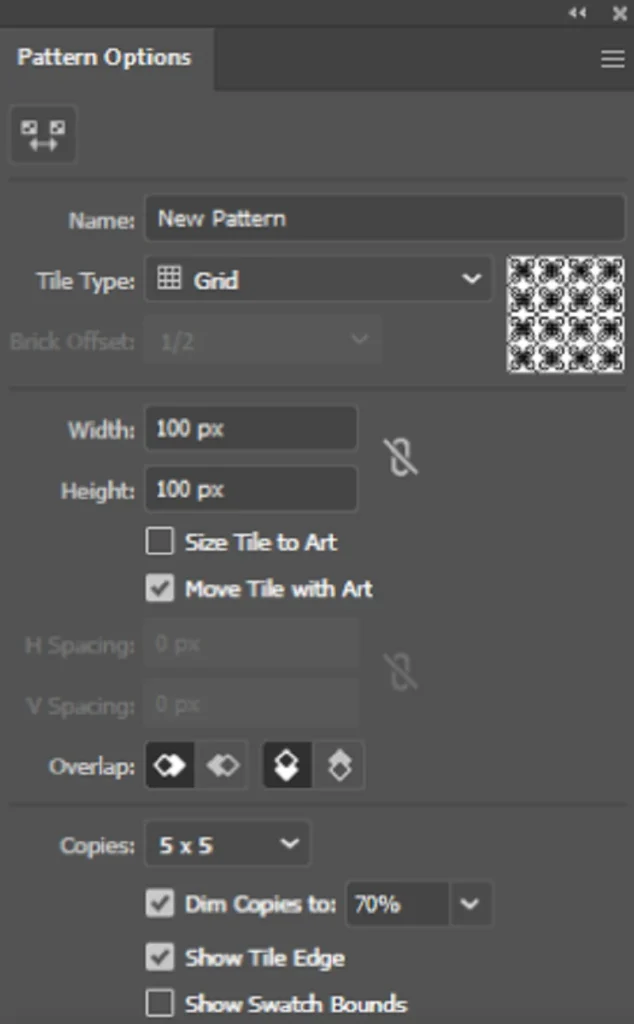 Adjusting Pattern Options Adjusting Pattern Options